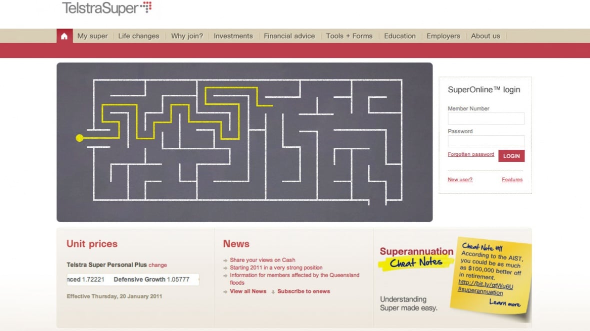 Telstra Super : Superannuation Cheat Sheet Webpage Detail 1