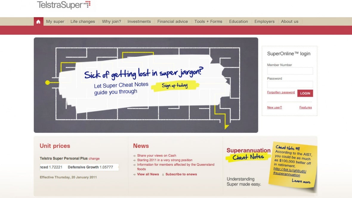 Telstra Super : Superannuation Cheat Sheet Webpage Detail 2
